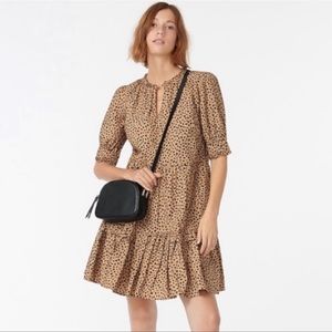 J Crew Ruffleneck tiered popover dress in leopard